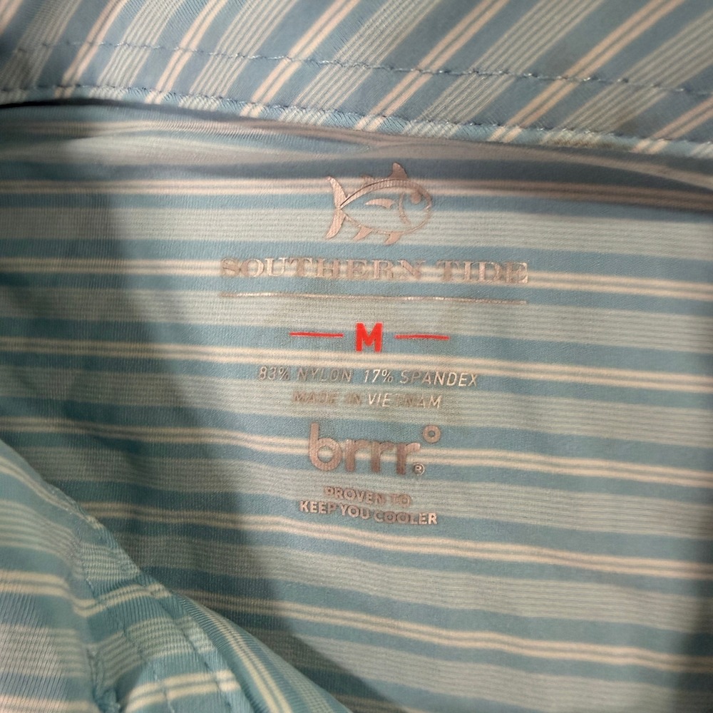 Southern Tide Mens Medium Polo Shirt Blue Striped Brrr Cooling Performance Golf - Picture 3 of 11